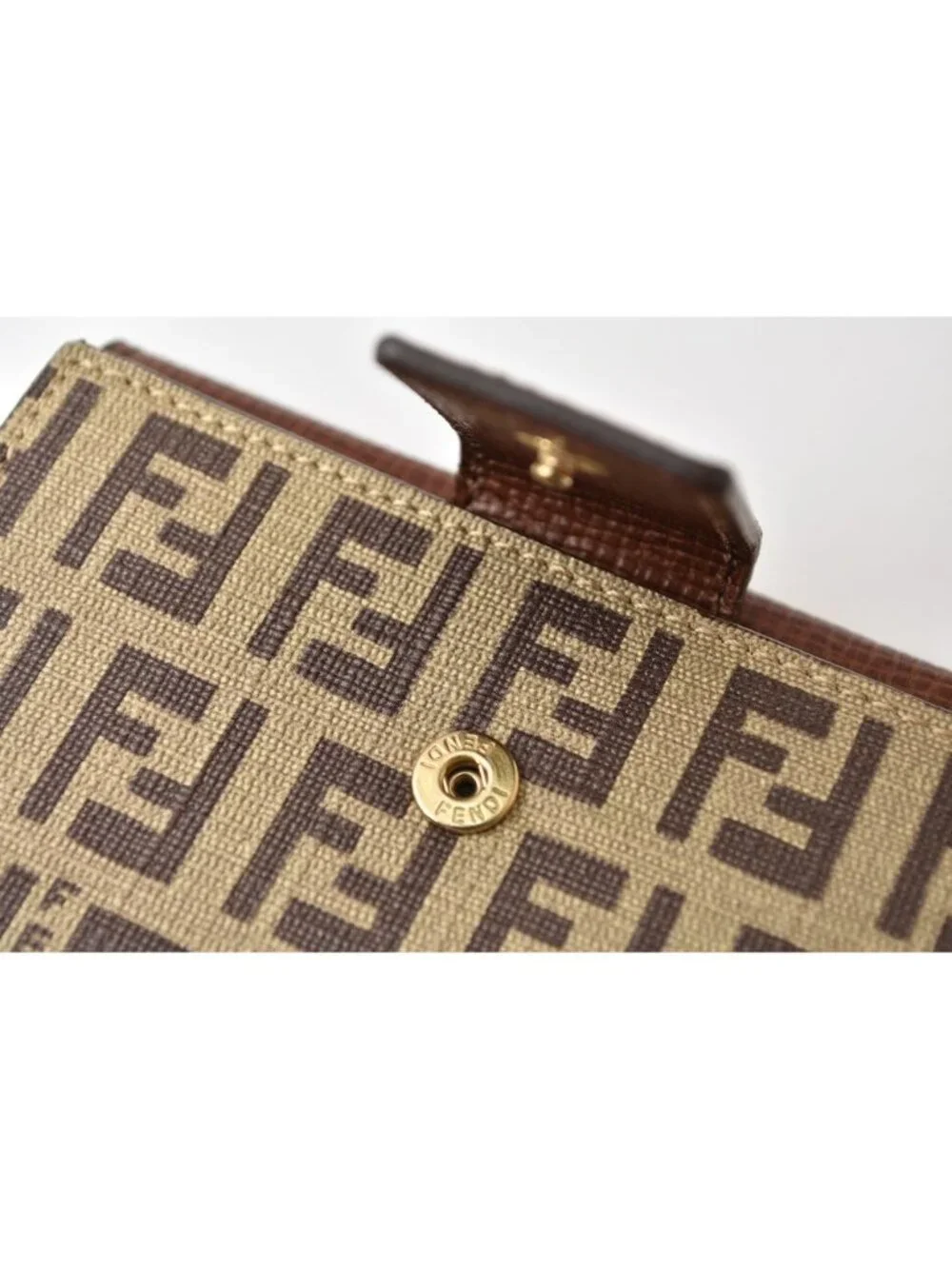 Fendi Wallet Bifold Fold Zucca Pattern Beige Brown